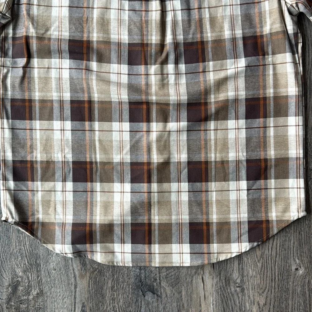 Boohoo Man Shirt Brown Plaid Button Down Cotton Long Sleeve Shirt Size Medium